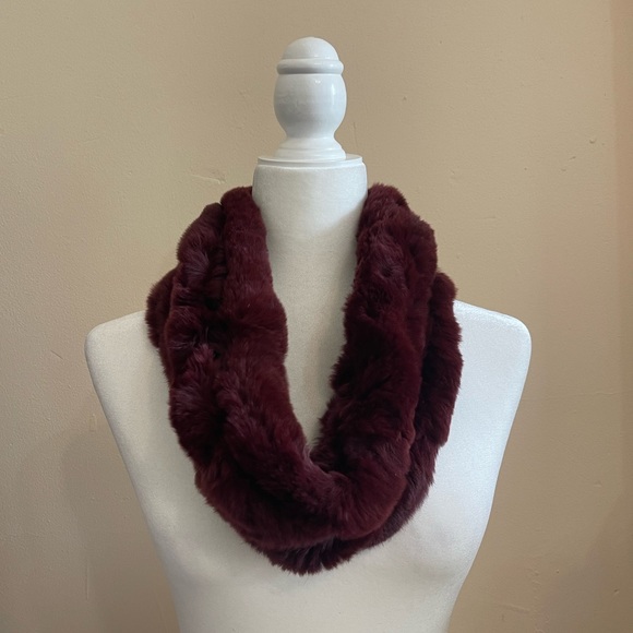 Burgundy Rabbit Fur Infinity Scarf - Picture 1 of 4